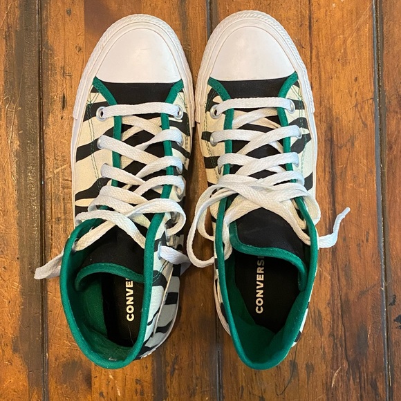Converse Women’s Zebra and Green High-Top Sneakers - Picture 1 of 8